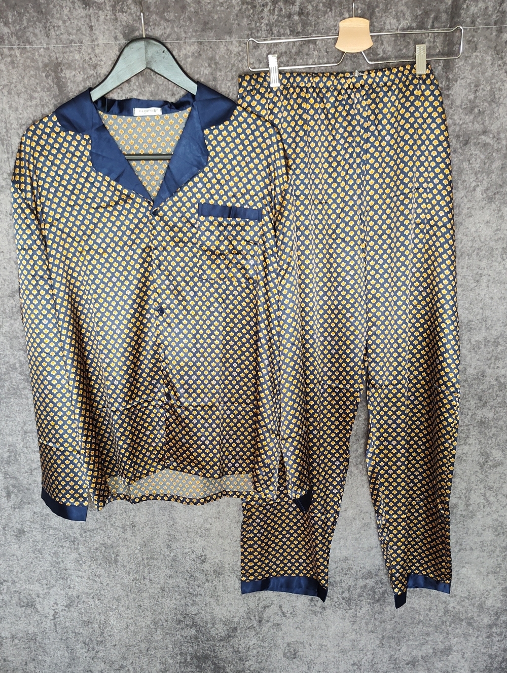 Classic Navy & Gold Men's Satin Pajama Set